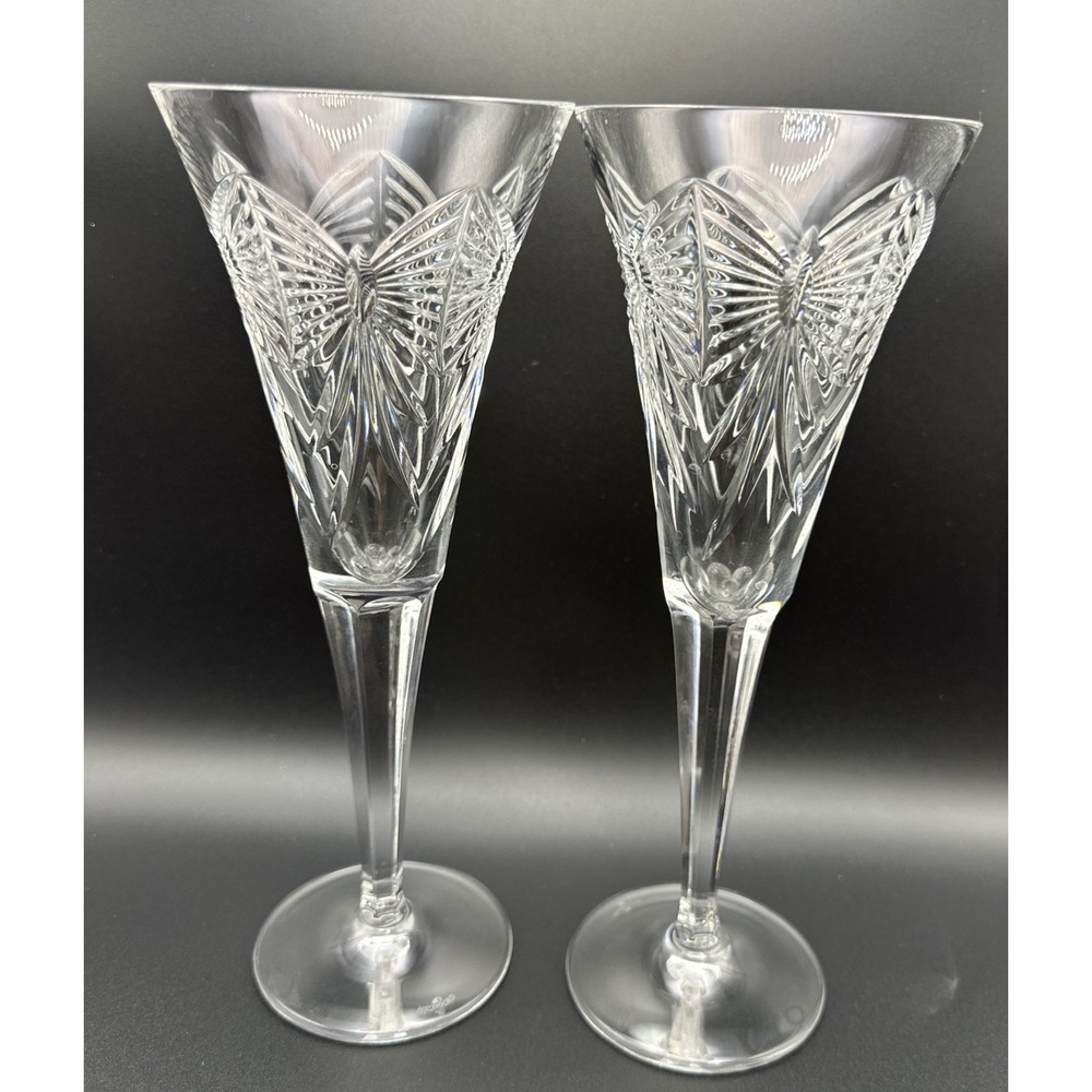 2-Waterford Crystal Millennium Collection Happiness Toasting Flutes Starburst